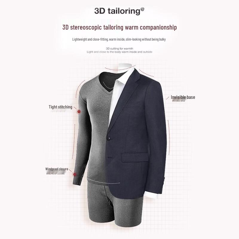 Langsha Men's V-Neck Pure Cotton Thermal Underwear Set