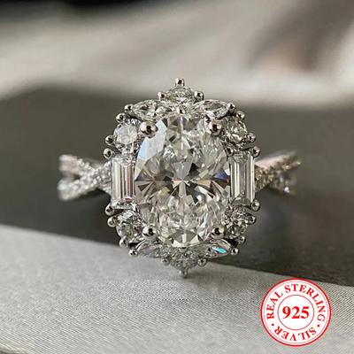 Luxe Verlovingsringen met Ovale Zirkoon 925 Sterling Zilver Belofte Trouwring voor Vrouwen Jubileumcadeau
