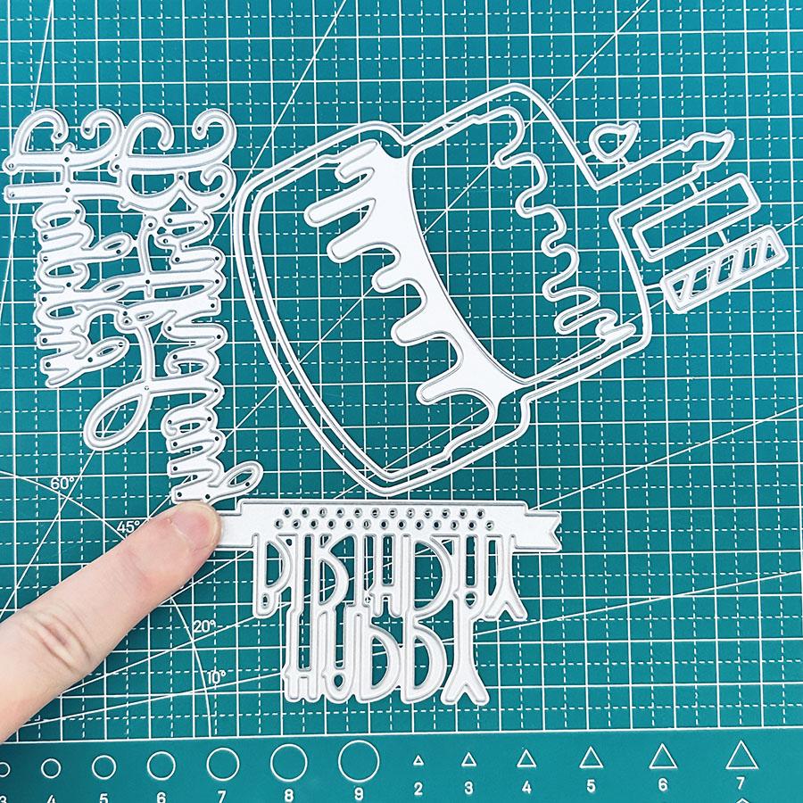 3pcs/set Happy Birthday and Cake Metal Cutting Dies Scrapbooking Stencil Die Cuts Card Embossing Photo Album Template Mold Decoration Craft