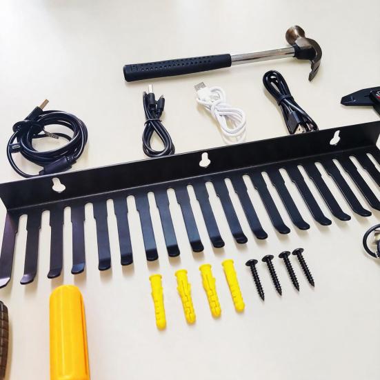 Wall Mountable Cable Hanger 14/19 Slots Metal Cable Holder Black Cord Rack Organizer Width from 5.5 To 9.5mm for Cord Management Studio Storage