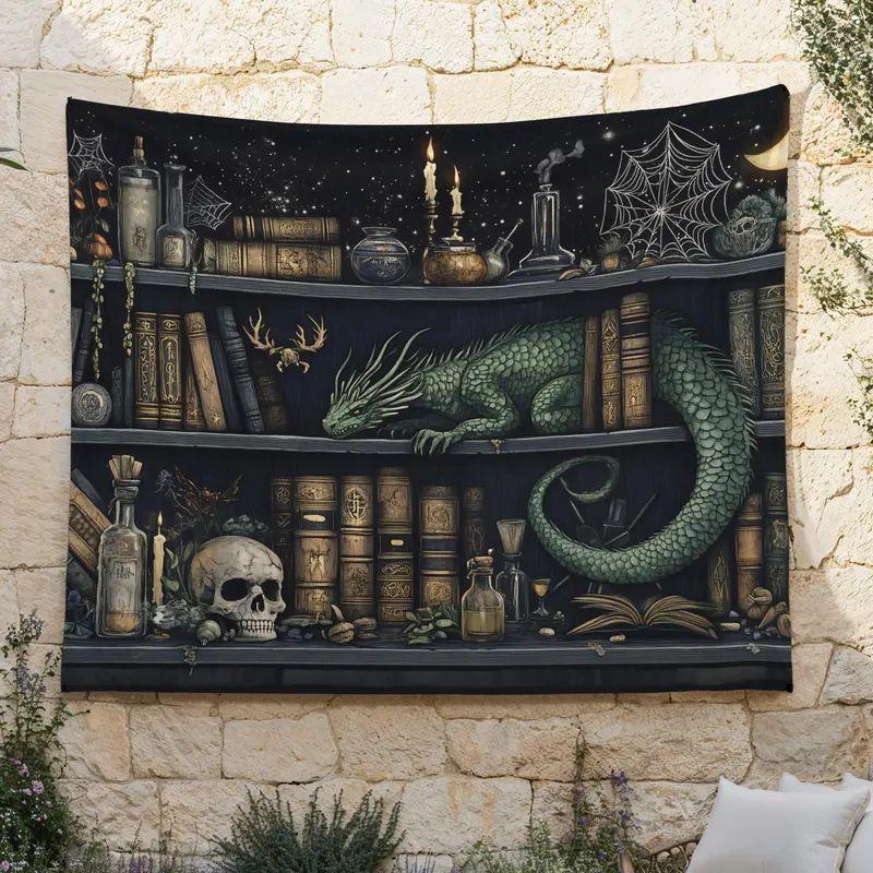 The Wizard s Bookshelf Tapestry, Vintage Fantasy 75x100