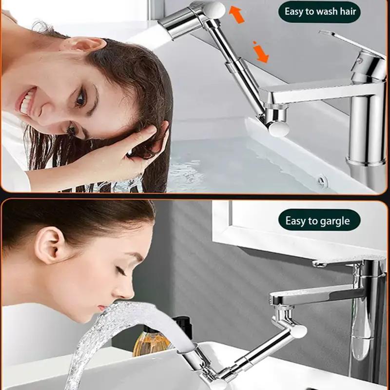1080° Rotatable Extension Faucet Sprayer Head 2 Spray Modes Universal Bathroom Tap Extend Adapter Aerator