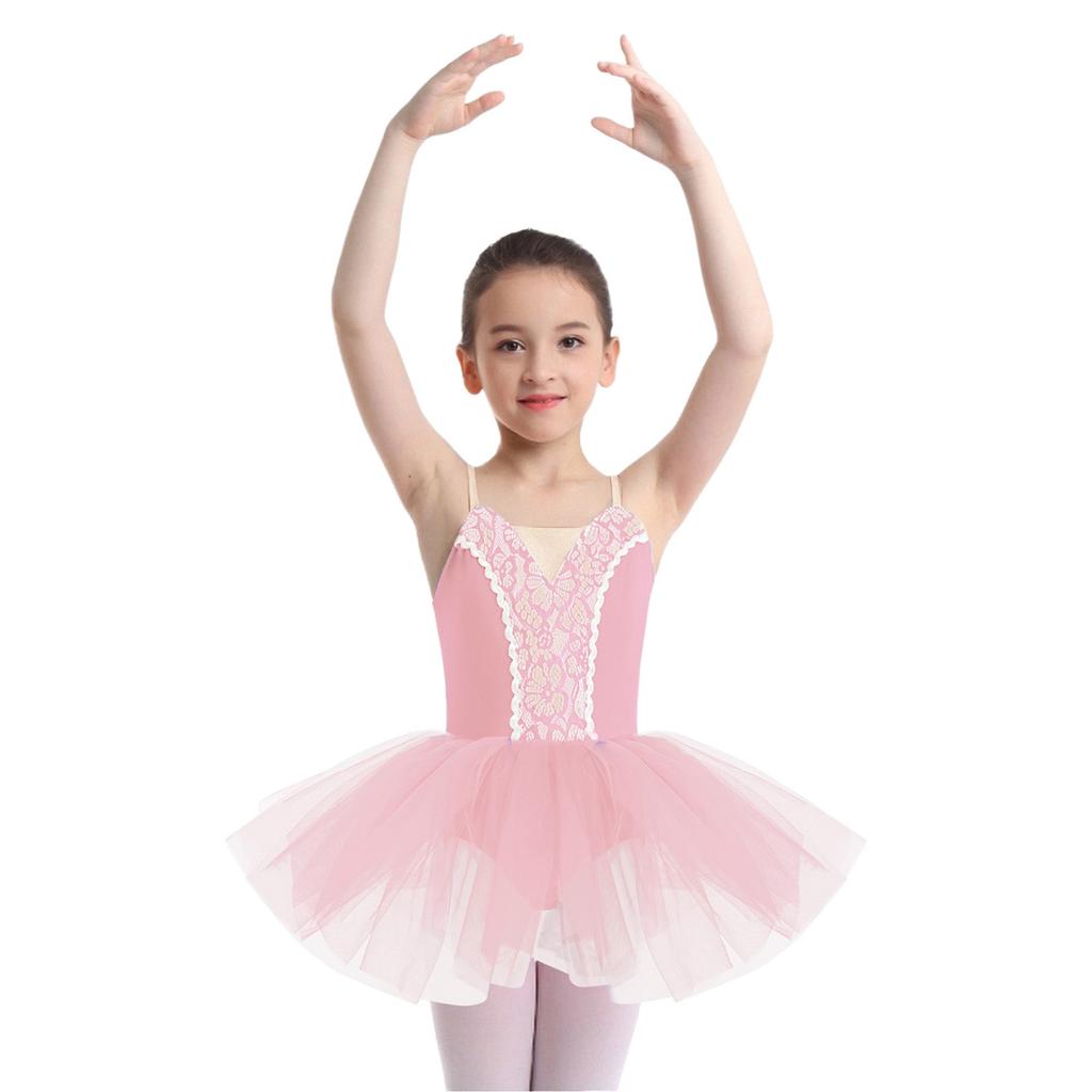 Dívčí baletní kostým na vystoupení: Bezrukávové krajkové tutu šaty s pohodlnými nastavitelnými ramínky pro snadné oblékání