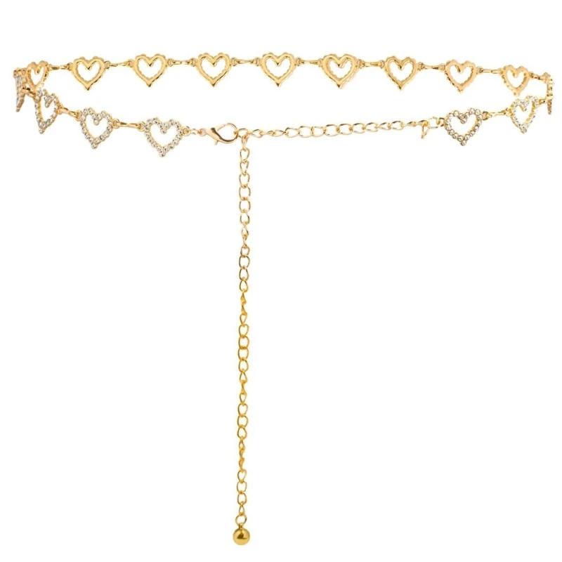 Metal Body Chains Belt Crystal Waist Chains Heart Pendant Body Chain Summer Beach Waist Body Jewelry Festival Belt Belly Jewelry