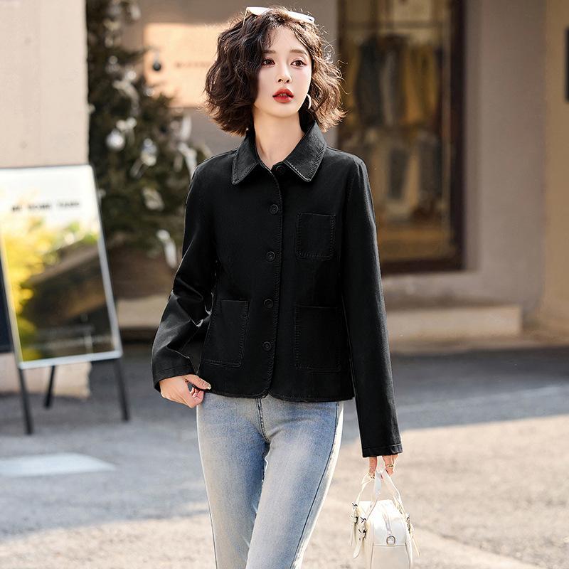 Fashion casual leather jacket short small coat women's spring and autumn new thin leather jacket