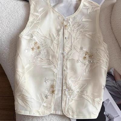 2025 Vest Vest Chinese New Embroidered Retro Vest Summer Thin Versatile Temperament Top