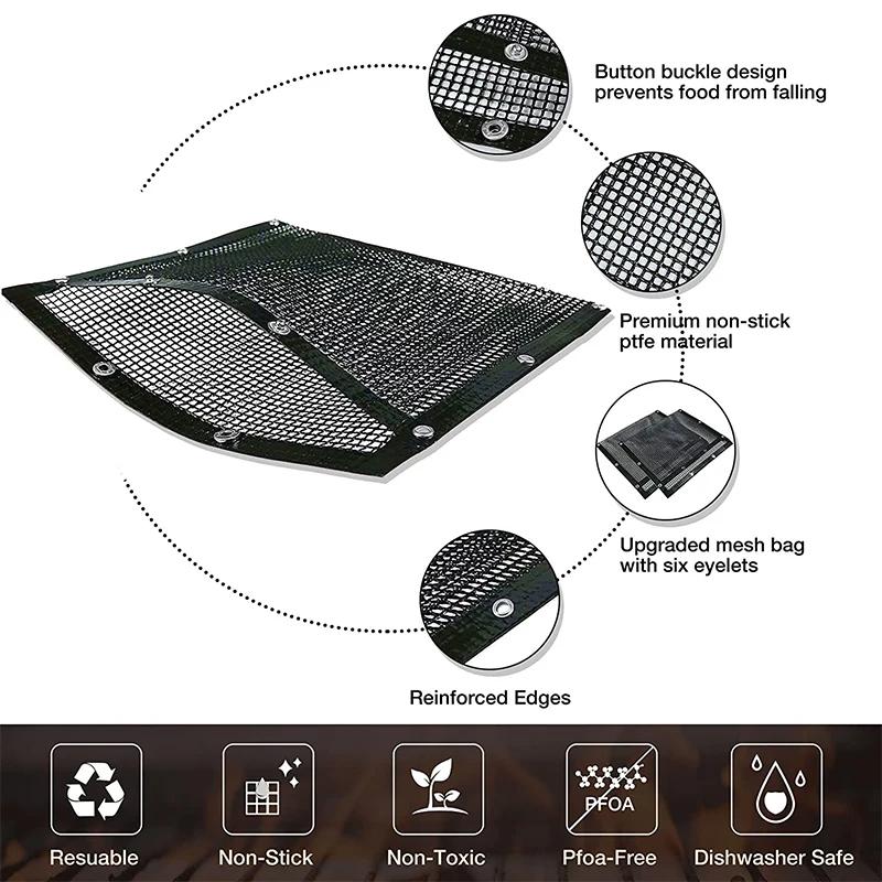 Mesh BBQ Bag Reusable Non Stick BBQ Bag, Suitable for Charcoal Gas Smokers BBQ Vegetables BBQ Bag