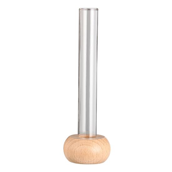

Glass Tube Vase with Wood Base Minimalist Flower Vase Single Stem Flower Vase for Flower Cuttings Home Table Centerpiece Office Desk C