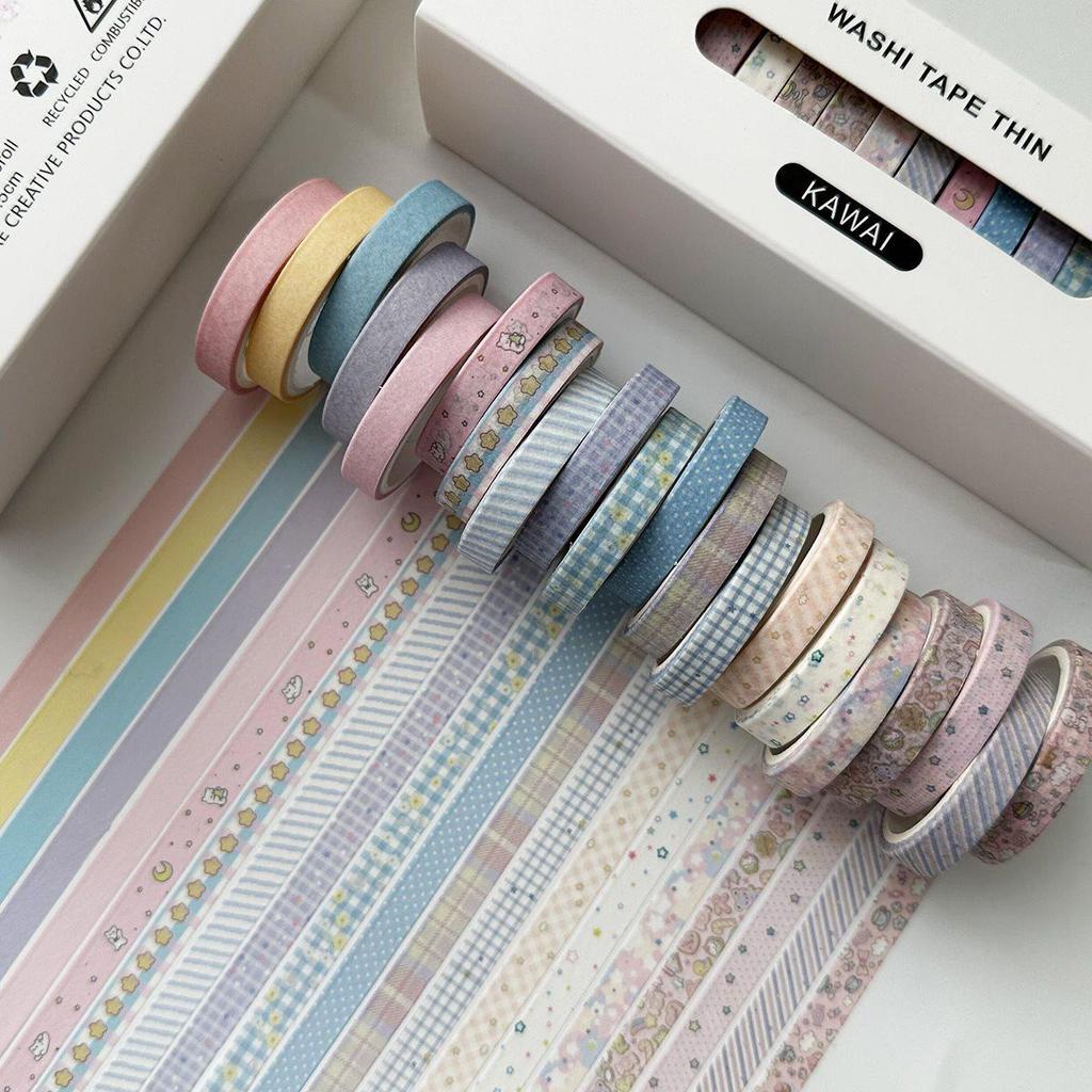 20-Roll Retro Washi Tape Set for Journals and DIY Crafts, Divider Line, Colorful Stickers