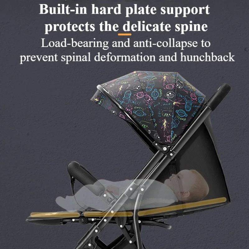 One Click Folding Baby Stroller Can Sit & Lying Foldable Portable Lightweight Baby Strolling Cart Large Space Adjustable Backset