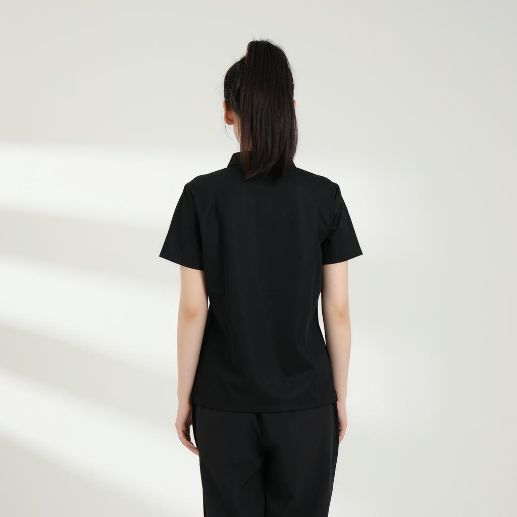 Skechers Moisture Wicking Breathable Solid Color Versatile Casual Short Sleeve Polo Shirt Women Tops Meteorite-Black P224W161-03K8