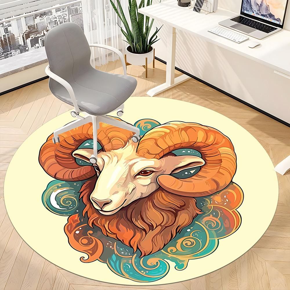 1pc Ram Zodiac Office Round Area Rug,  Mat Suitable For Office, Under Office Chairs Bedroom Living Room Home Decor, Room Deco