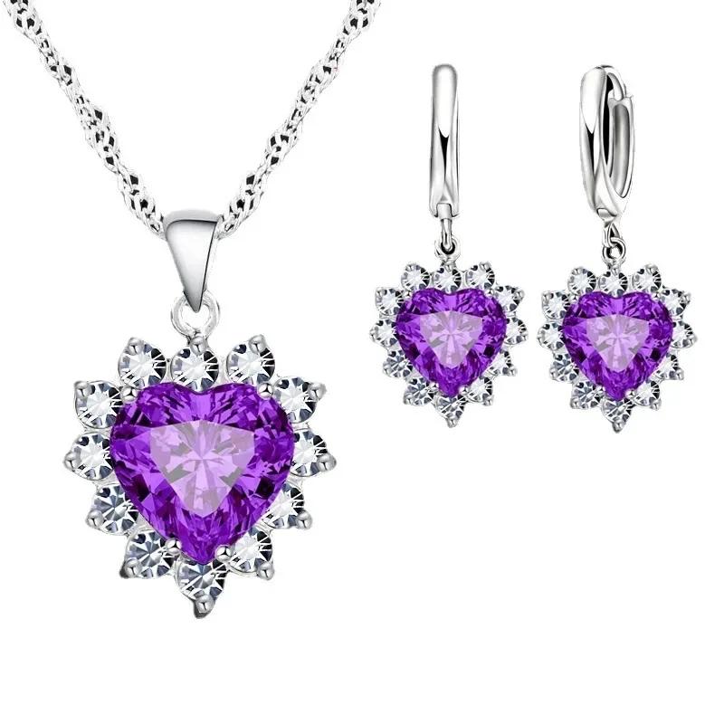 Exquisite Heart-shaped Necklace Earrings Jewelry Set for Women Charm Ladies Jewelry Bridal Accessory Set Romantic Gifts