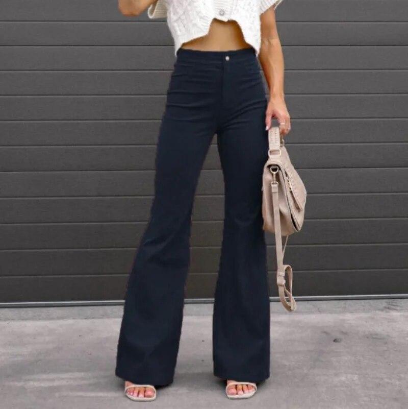 2023 jesienne sztruksowe luźne jednokolorowe spodnie typu casual damskie zimowe spodnie z wysokim stanem damskie spodnie rozkloszowane Streetwear Pantalon 29547