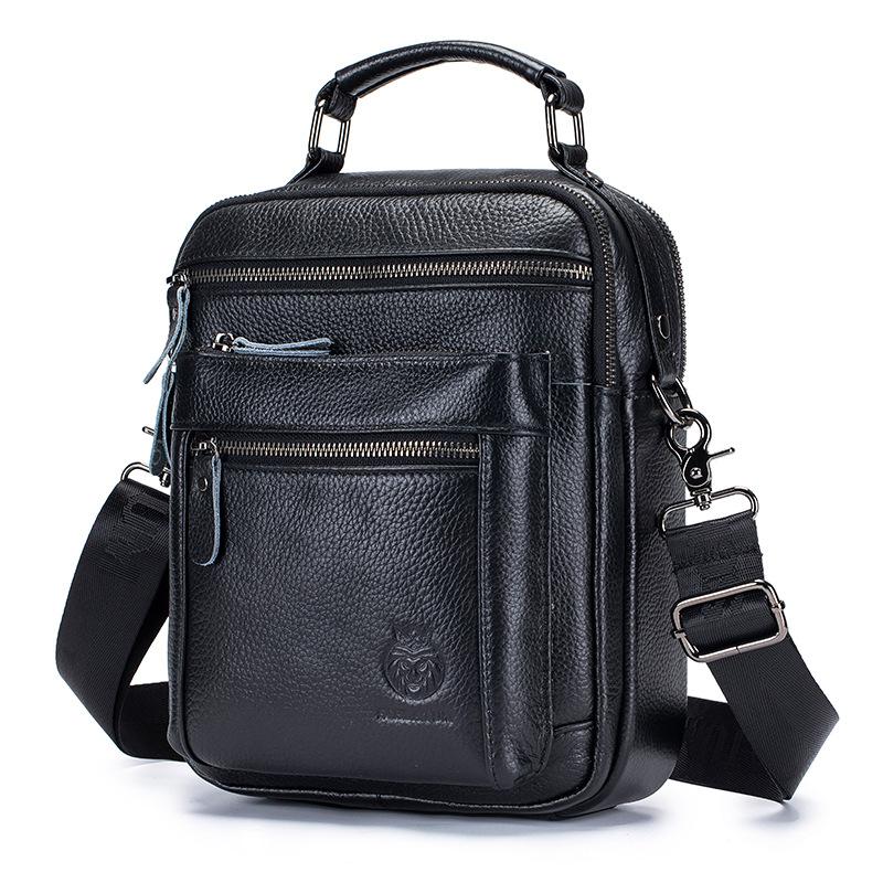 

Lion Layton Head Leather Shoulder Bag Retro Genuine Leather Crossbody Large Capacity Men s Handbag чорний