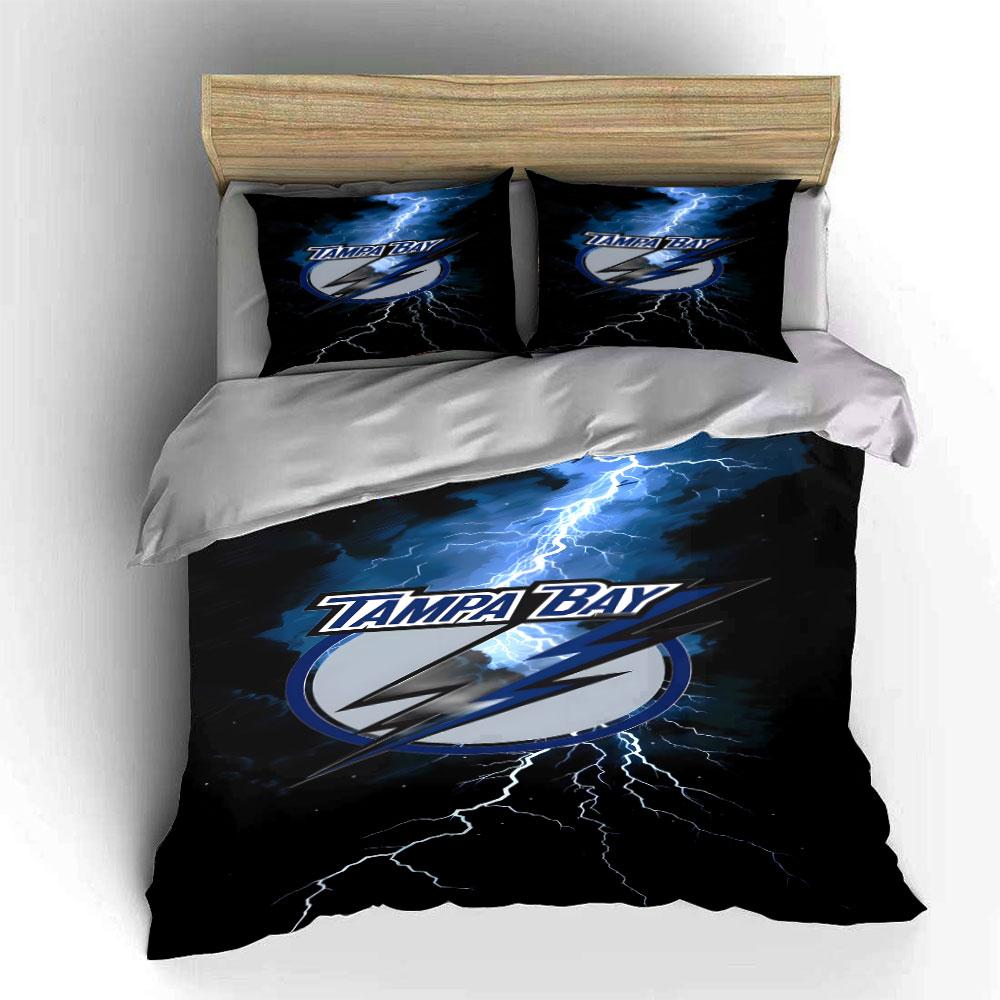 Tampa Bay Lightning Logo with Thunderstorm Print Bedding Set Duvet Cover Pillowcases (1* Duvet Cover 2* Pillowcases Do Not Include Comforter)