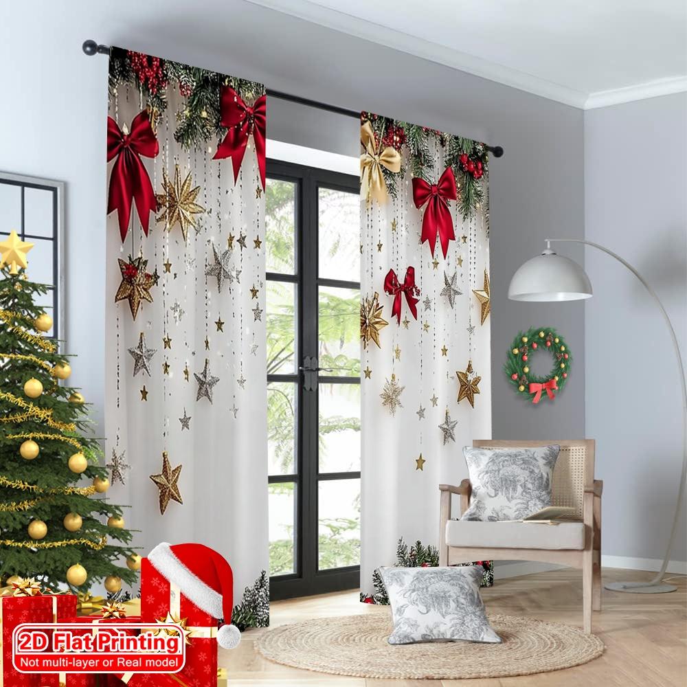 2D Flat Printing 2pcs Christmas Party Curtain Christmas Pine Branch Versatile Polyester Without Electricity Party Decorations
