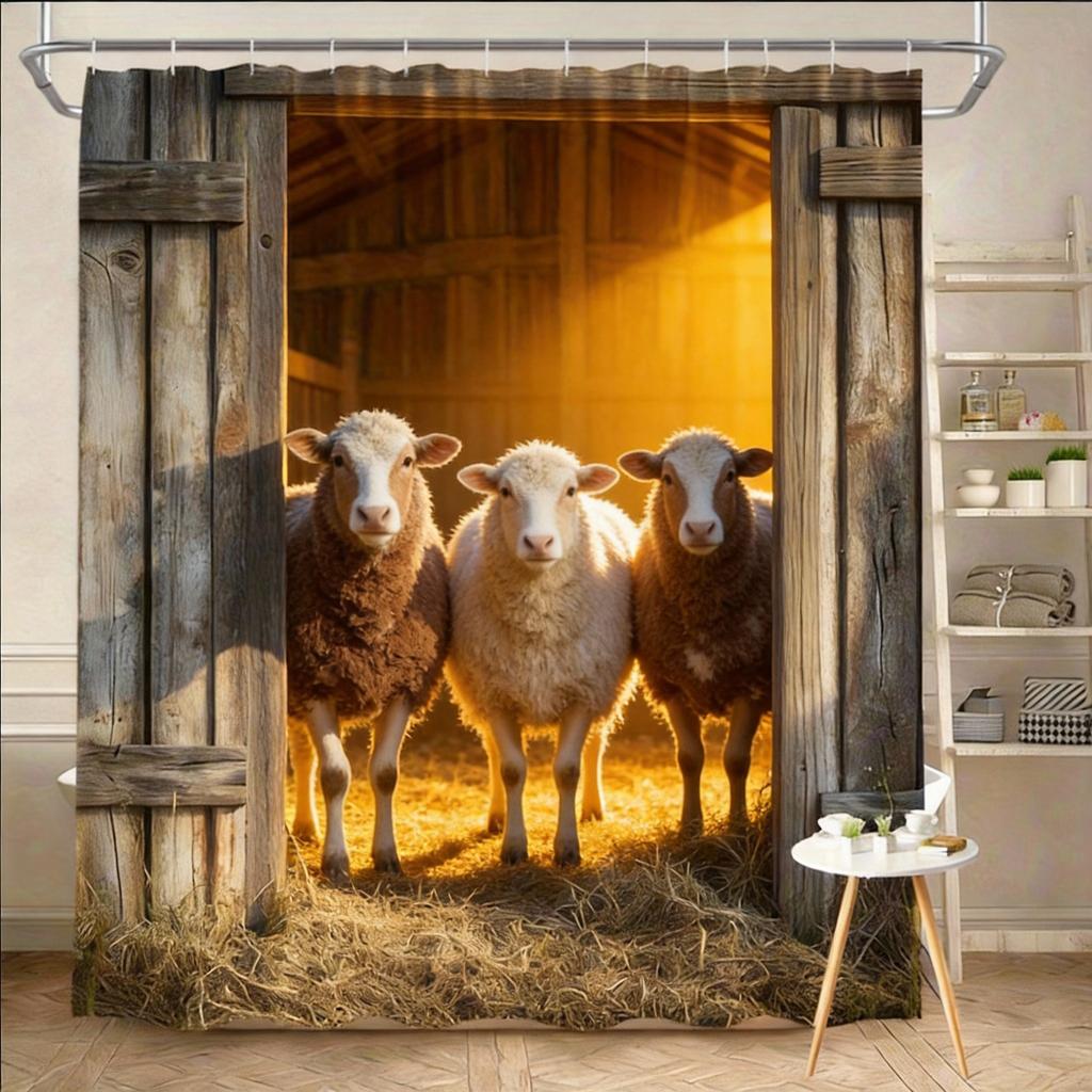 Sodybos karvių dušo užuolaida 180X180cm – Juodos ir baltos karvės, skalbiama mašinoje, 12 kabliukų, vonios dekoratyvinė dušo užuolaida