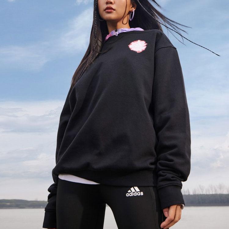 Adidas Bloom Crew Sweatshirt With Floral Logo Print Unisex Tops Black IC7744