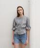Hiloin Linen Blend Shirred Waist Blouse (Gray)