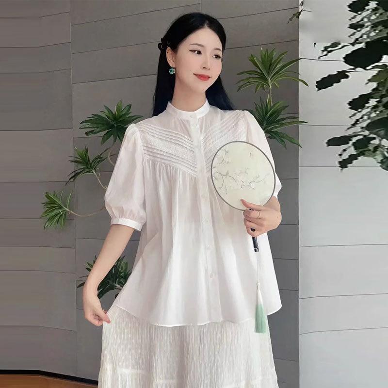 Shopping Mall 1116 Summer New Women's Clothing Loose White Sweet Age-reducing Cotton Short-sleeved Shirt 1111971
