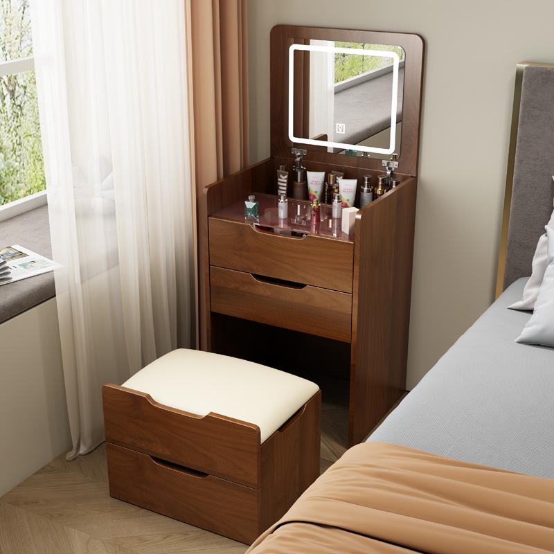 Bedside Makeup Table with Flip-Top and Storage Cabinet