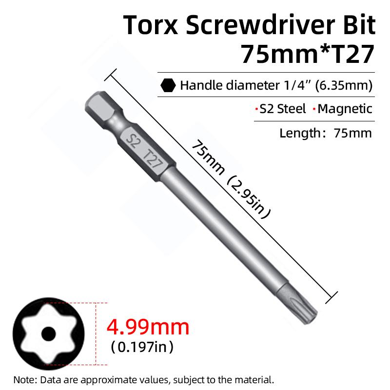Μύτες Μαγνητικού Κατσαβιδιού Torx 75mm Ασφαλείας Αντιπαραβίασης Μύτη T6-T40 Κοίλη Κεφαλή Δαμασκηνιάς S2 1/4'' Εξάγωνο Χειρός Ηλεκτρικά Εργαλεία