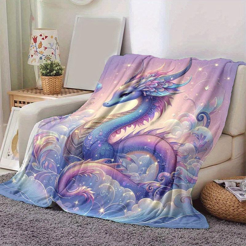 1 Stück Leichte Flanelldecke mit Drachenmuster, Bequeme und Warme Decke, für Camping, Schlafsofa, Couch, Büro, zu allen Jahreszeiten