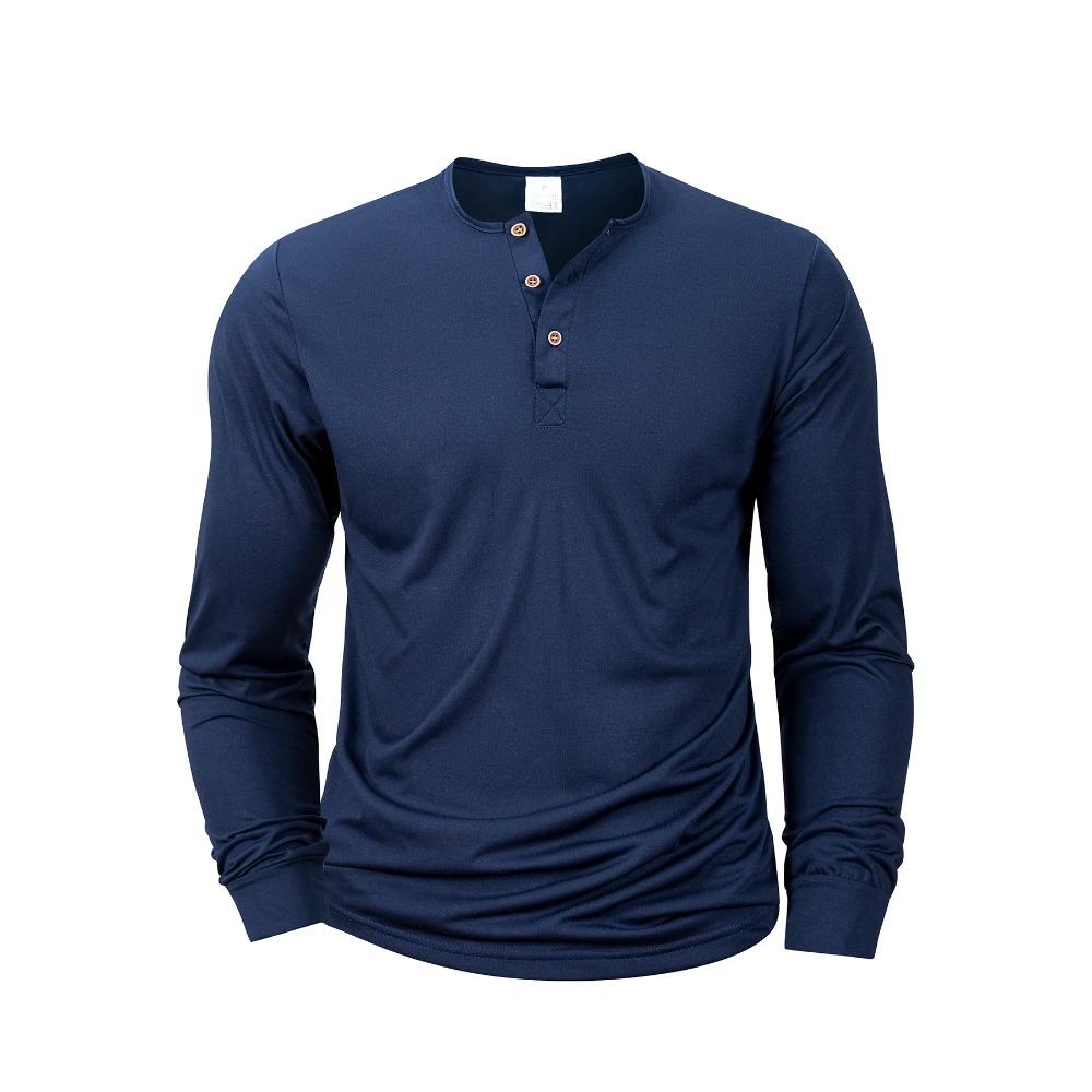 Men'S Long Sleeved Henley Neck T-Shirt Slim Fit Bottoming Shirt Fitness Tops Tees Button Neck Casual Cozy Tshirt
