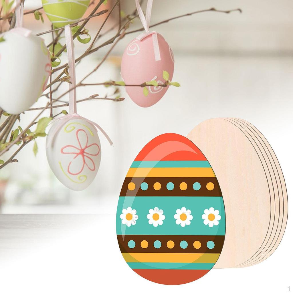 6x Wooden Easter Egg for Kids Painting Ornaments Shapes Hanging Pendant