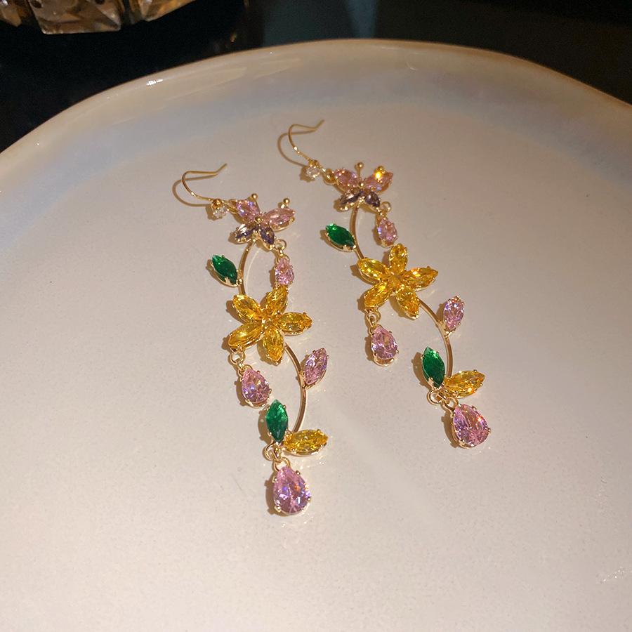 

Super flash zircon butterfly flower fringed ear hook small fresh and sweet temperament earrings light luxury high-end earrings