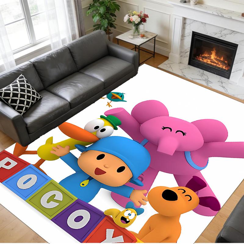 Alfombra de Piso de Terciopelo de Cristal Antideslizante, Alfombra con Diseño de Pocoyó para Decoración de Interiores, Sala de Estar, Dormitorio, Hogar