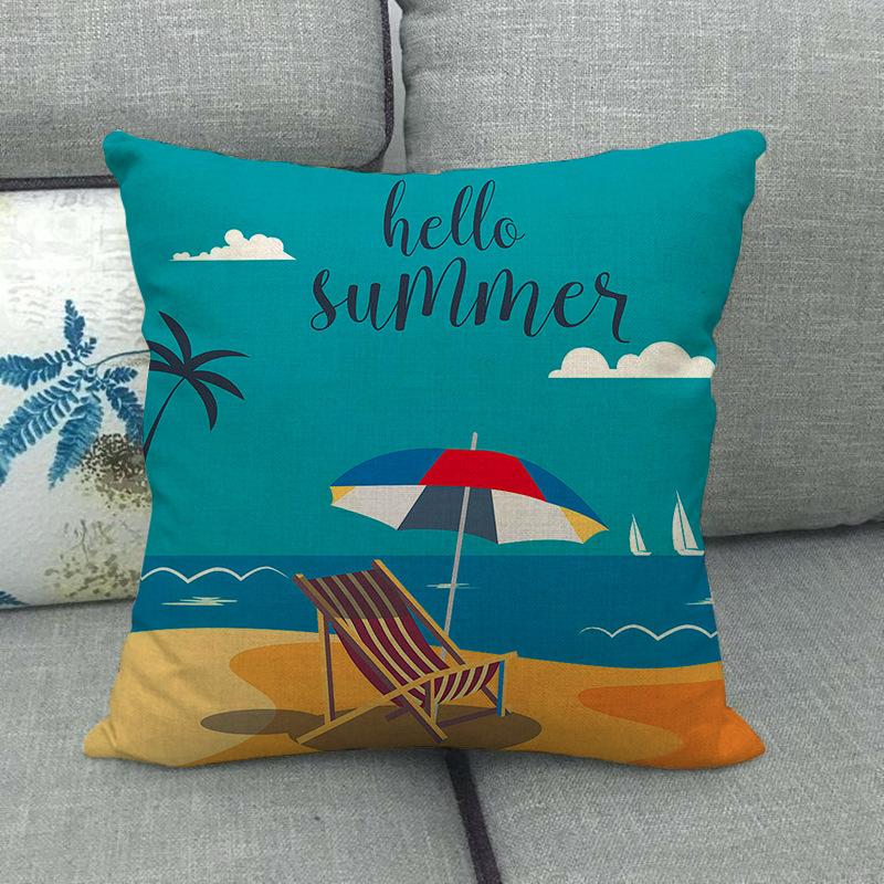 Cartoon Seaside Vacation Digital Printing Short Plush Pillow Covers Decorative For Car Sofa Office Cushion Cover Home Goods