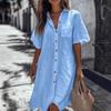 Women Shirt Lapel Short Sleeve Casual Commuter Style Shirt Solid Color Loose