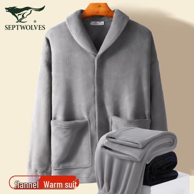 Septwolves Men s Coral Fleece Thermal Pajamas Set 79024 XL серый