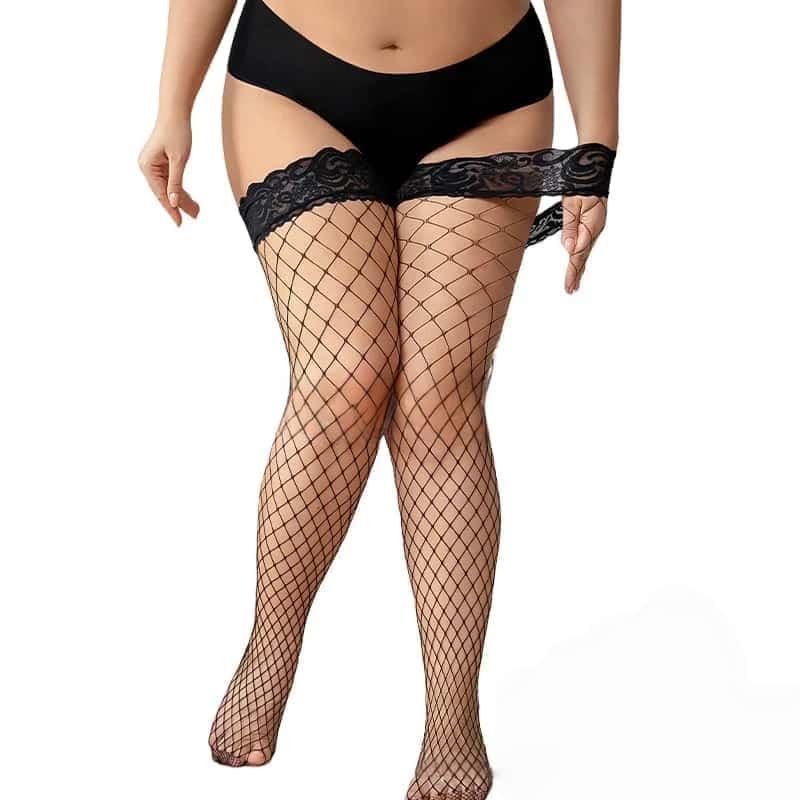 Plus Large Size Lace Mesh Fishnet Long Socks Stockings For Women Xxl Extra Tights Stretch Comfortable Fashion Legwear Hosiery Xl