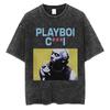 Rapper Playboi Carti Álbum Musical Die Lit Camiseta Lavada Hombres Mujeres Hip Hop Camisetas Populares Moda Camisetas Góticas Algodón Streetwear