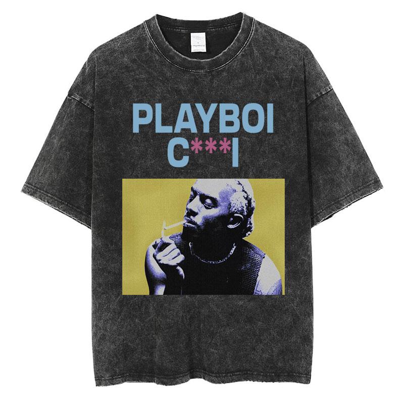 Rapper Playboi Carti Álbum Musical Die Lit Camiseta Lavada Hombres Mujeres Hip Hop Camisetas Populares Moda Camisetas Góticas Algodón Streetwear