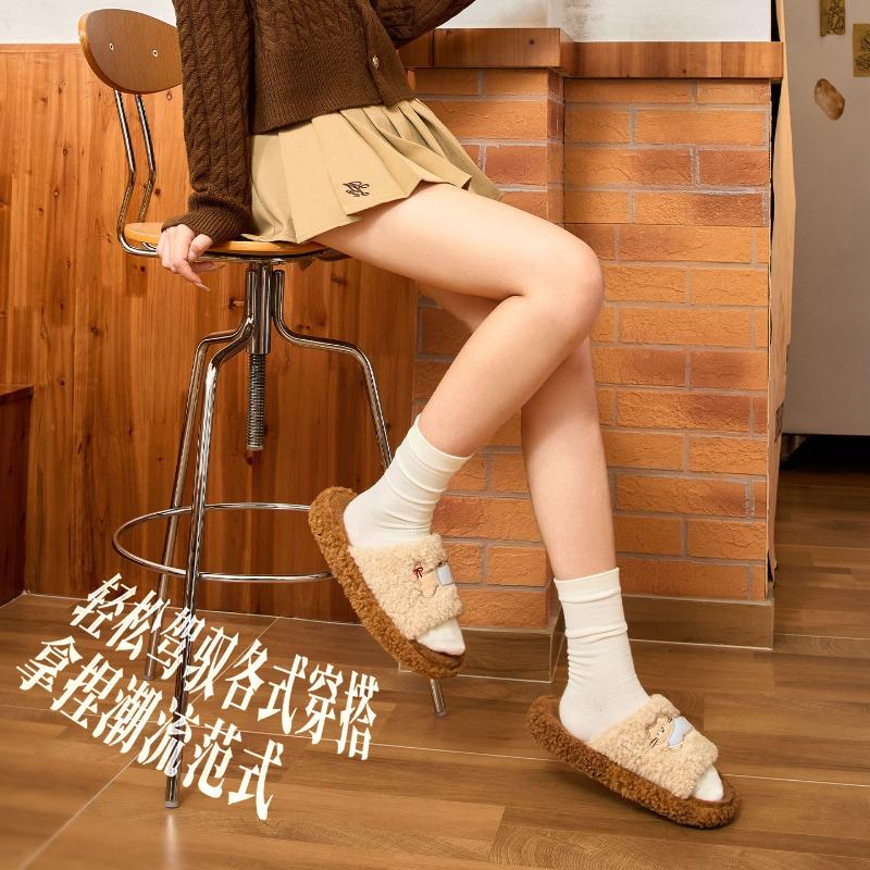 Thick bottom women's winter new indoor home non-slip, warm and comfortable one-word fluffy slippers women