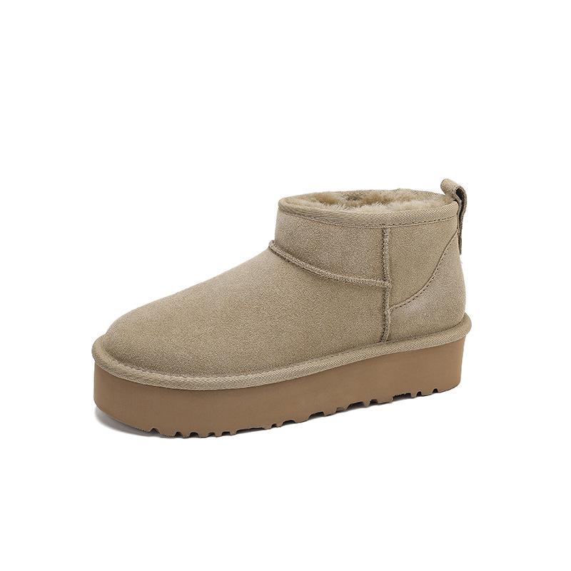 Women s Waterproof Thick-Soled Snow Boots, Winter Wool Velvet, Leather Fur, Warm Cotton Lining. 36