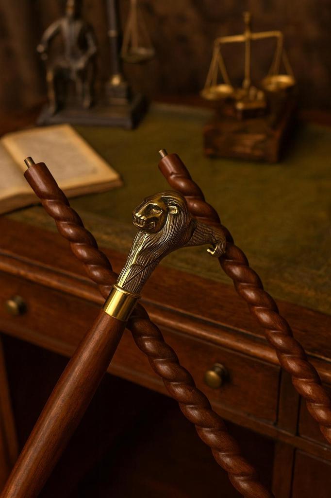 Royal Brass Handle Walking Stick – Vintage Engraved Wooden Cane Gift