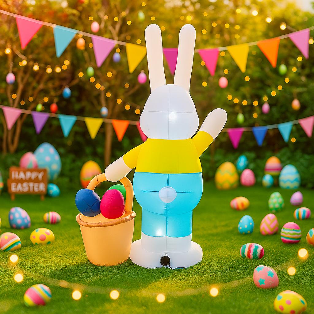 2.1M/6.8FT Easter Festival DIY Decoration Inflatable Model Rabbit carrying basket holiday Garden Yard Outdoor LED Light Decor