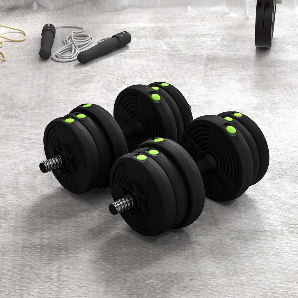 Adjustable Weight Barbell & Dumbbells Set Free Weights Strength Muscle Exercise Home Gym Training, Black and Green