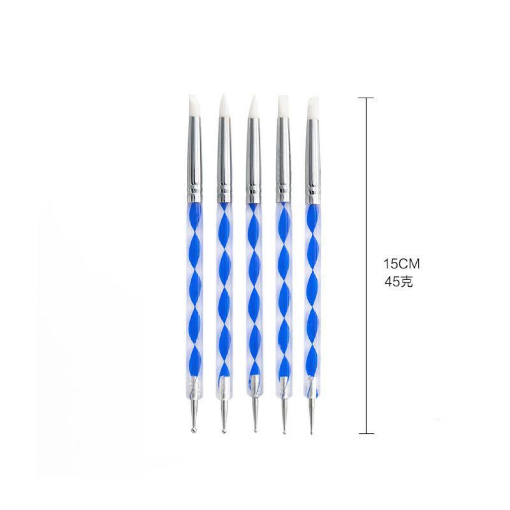 5Pcs 2 Way Nail Art Acrylic Silicone Point Flower Nail Pen Stainless Steel Dotting Tools Marbleizing Painting Pens