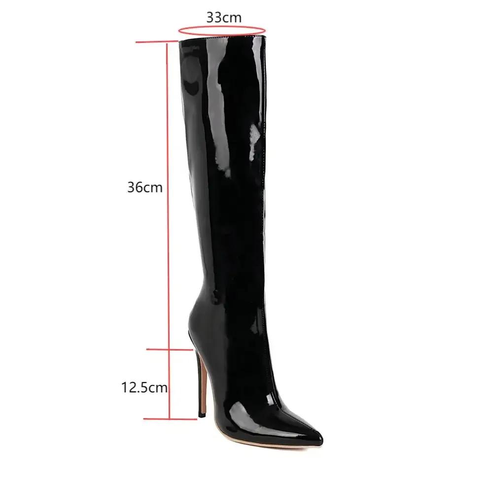 2025 Winter Women Knee High Modern Boots Patent Leather Big Size 34~46 Sexy Stiletto PU Party Shoes Botas De Invierno Para Mujer