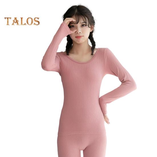 

2 шт./комплект, зимний женский термобелье, бесшовный, с круглым вырезом и длинным рукавом, теплый, облегающий, высокоэластичный, для холодной погоды, пижамный комплект, домашняя одежда розовый