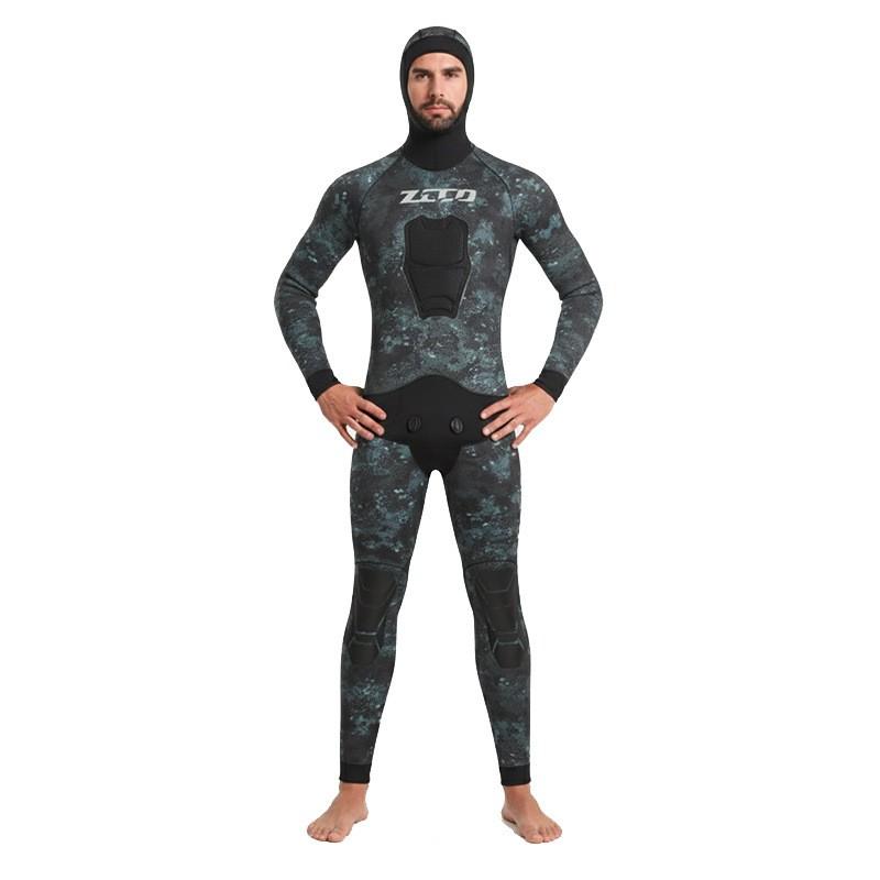 5mm Mens Split Wetsuit Hooded Camouflage CR Neoprene Diving Suit Warm Surfing Winter Swimsuit
