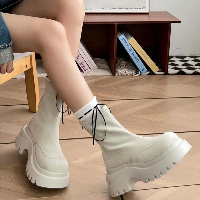 2025 New Fashion Women Ankle Boots Chunky Platform Heels Zipper Punk Short Booties Shoes Zapatos Mujer