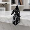 Hooded Lady Statue Gothic Reaper Figurine 3D Printed Dark Fantasy Shelf Sitter Figurine for Display Mysterious Black Robed Women Pouring Tea