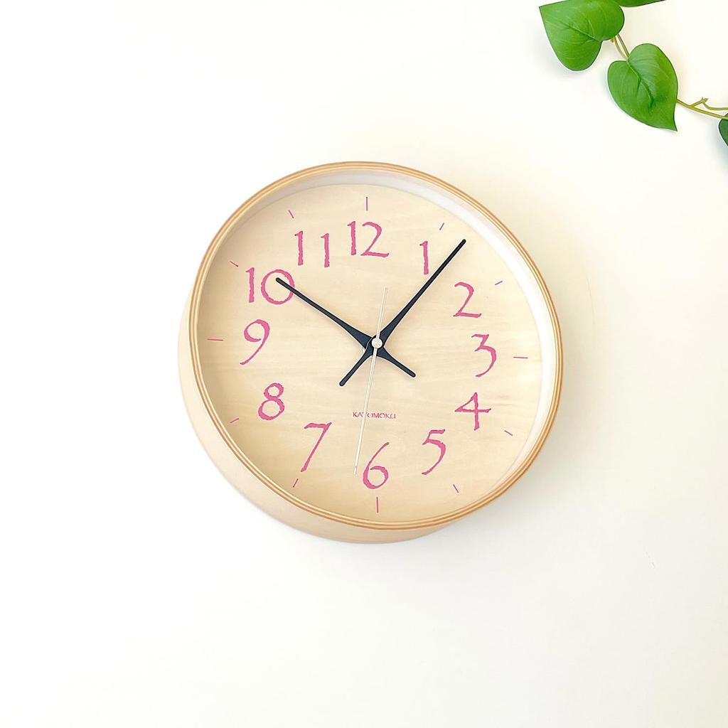 KATOMOKU plywood clock 21, light pink, km-120LP, wall clock with continuous second hand, 25.2cm diameter (quartz clock)